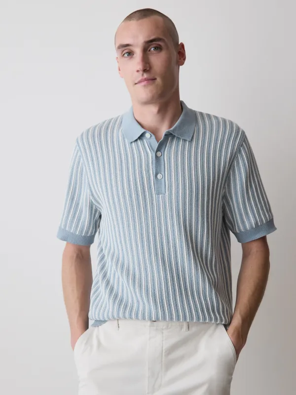 Striped Short-Sleeve Polo Sweater made by RW&CO.