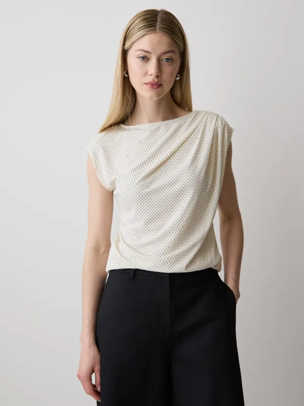Extended-Sleeve Boat-Neck Top with Pleated Details made by RW&CO.