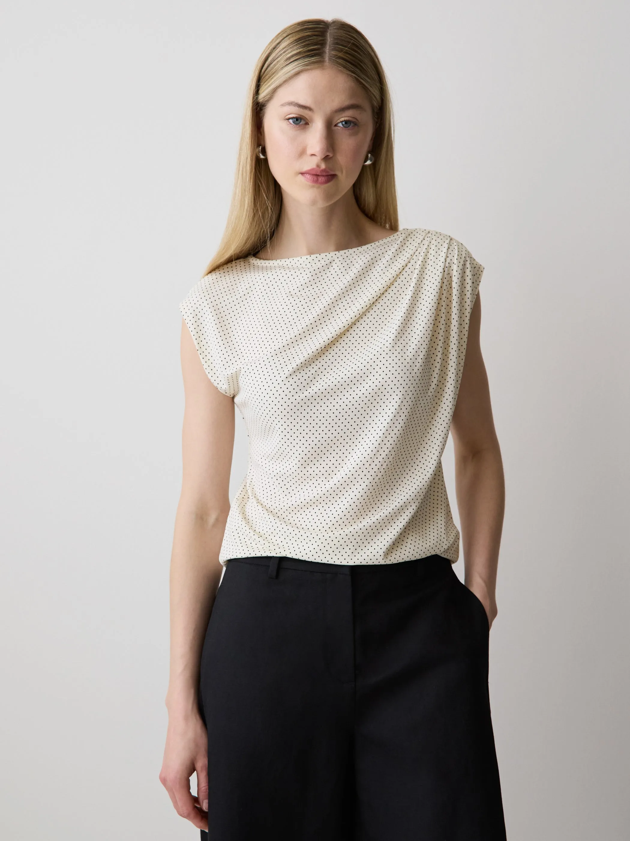Extended-Sleeve Boat-Neck Top with Pleated Details sold by RW&CO.