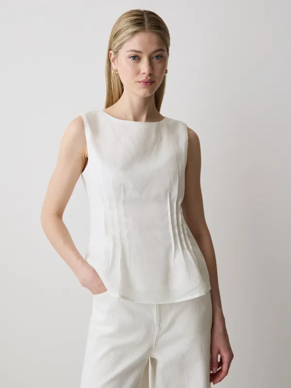 Sleeveless Crew-Neck Peplum Ramie Blouse made by RW&CO.
