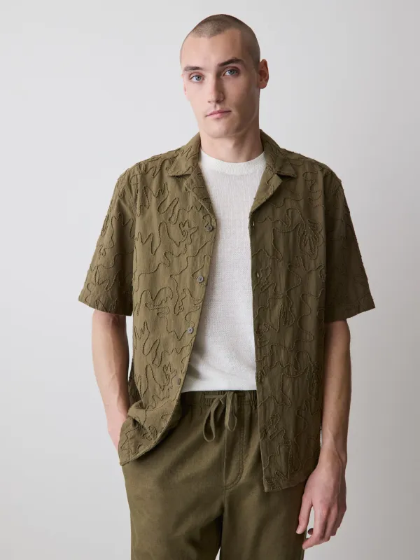 Short-Sleeve Camp-Collar Shirt with Embroidered Details made by RW&CO.