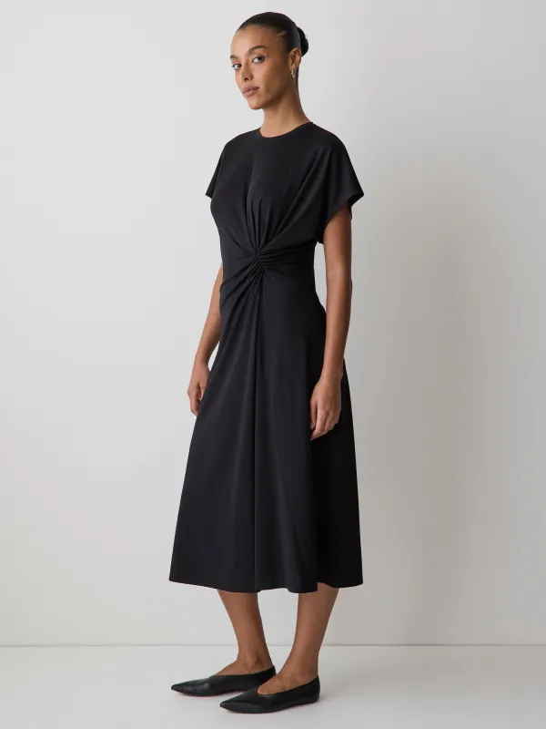 Short-Sleeve Crew-Neck Midi Dress with Draped Detail made by RW&CO.