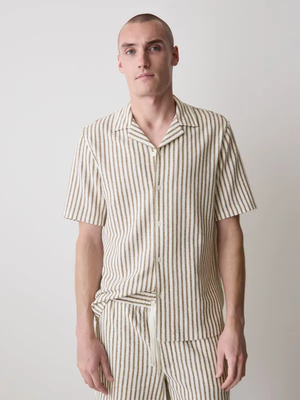 Striped Short-Sleeve Textured Shirt with Camp Collar made by RW&CO.
