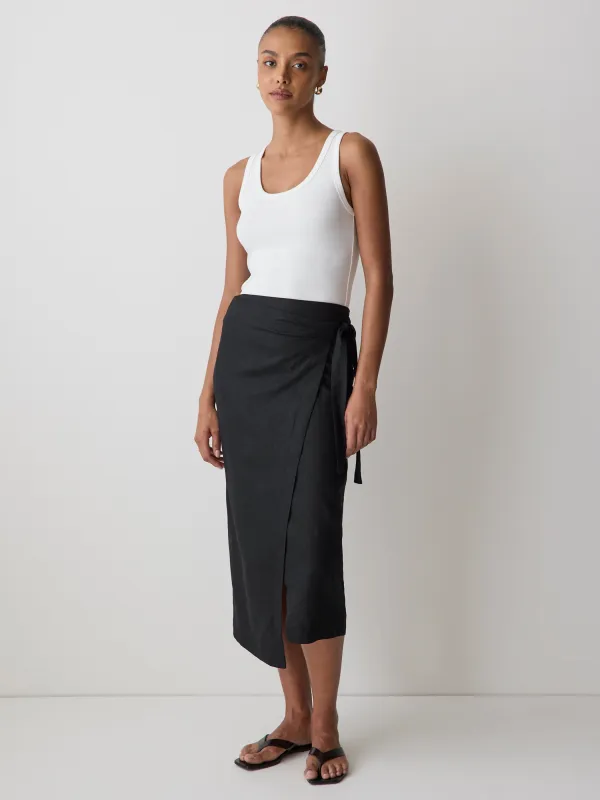 Linen-Blend Straight Midi Skirt with Wrap Front made by RW&CO.