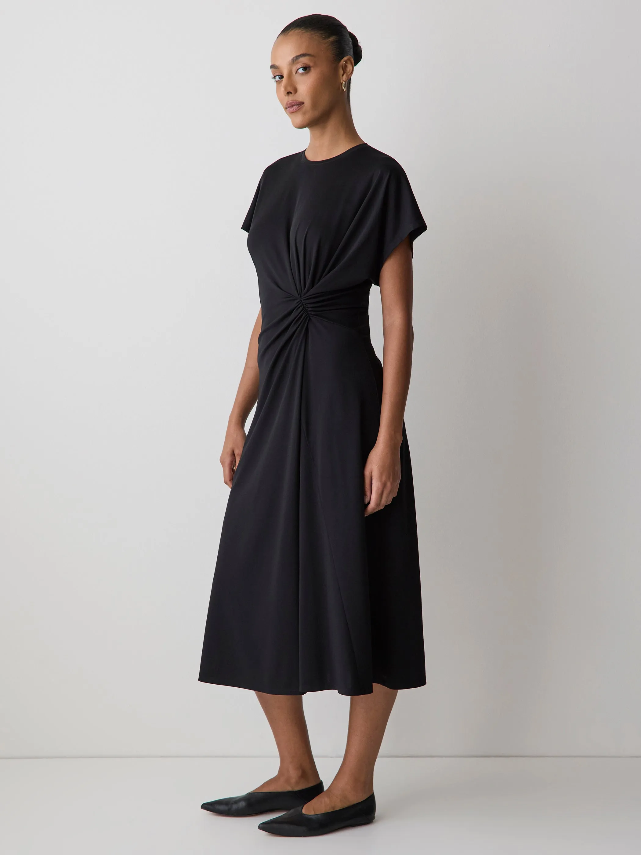 Short-Sleeve Crew-Neck Midi Dress with Draped Detail sold by RW&CO.