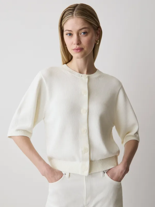 Elbow-Sleeve Crew-Neck Cardigan made by RW&CO.