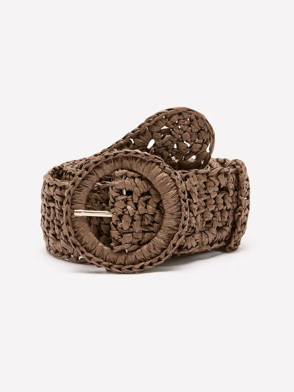 Non-Stretch Raffia Belt with Round Buckle made by RW&CO.