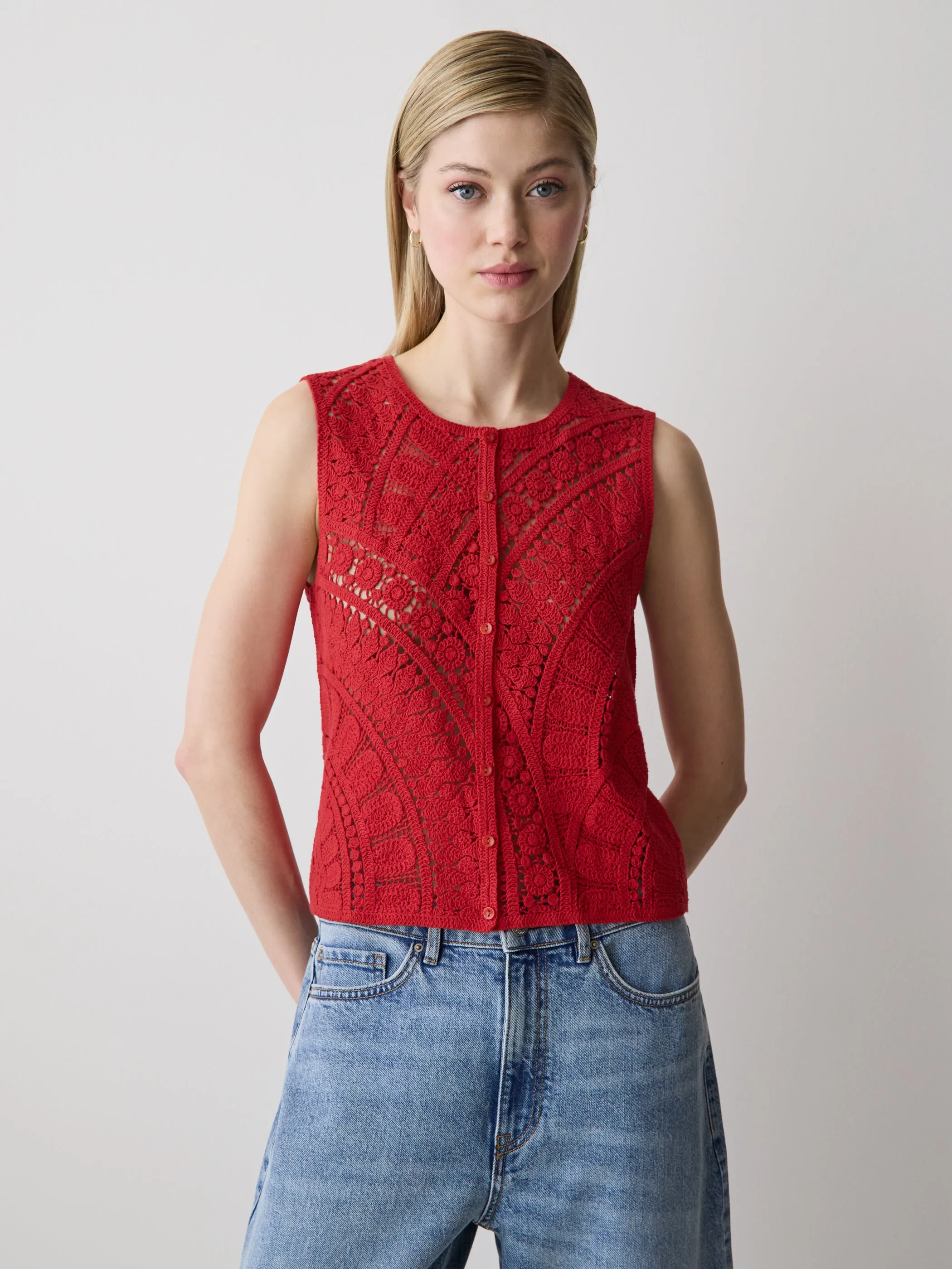 Buttoned-Down Crochet Tank Top sold by RW&CO.