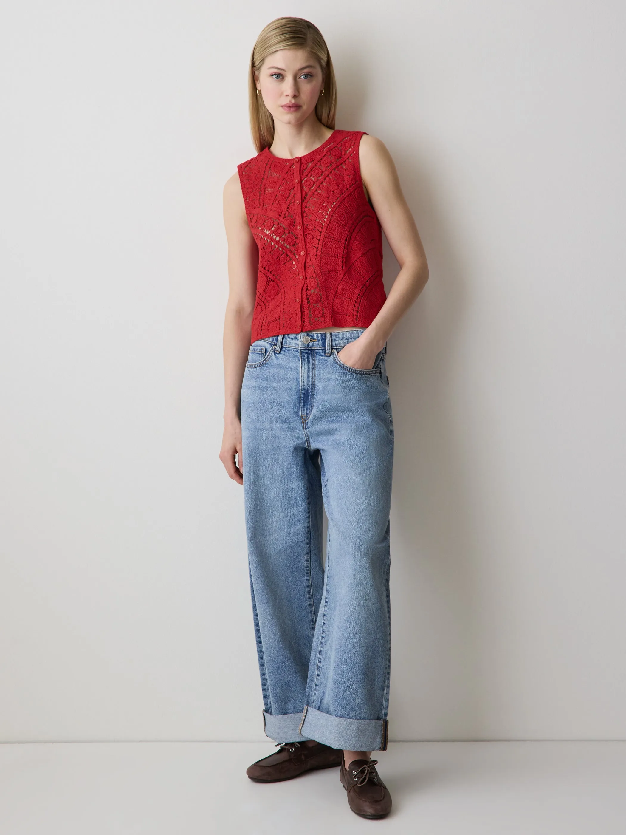 Buttoned-Down Crochet Tank Top sold by RW&CO. product image thumbnail 2