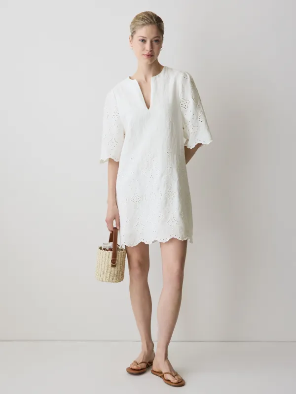 Split-Neck Flare Mini Dress with Embroideries made by RW&CO.