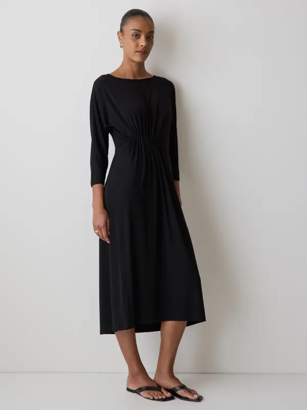 3/4-Sleeve Cowl-Neck Dress with Shirred Waist made by RW&CO.