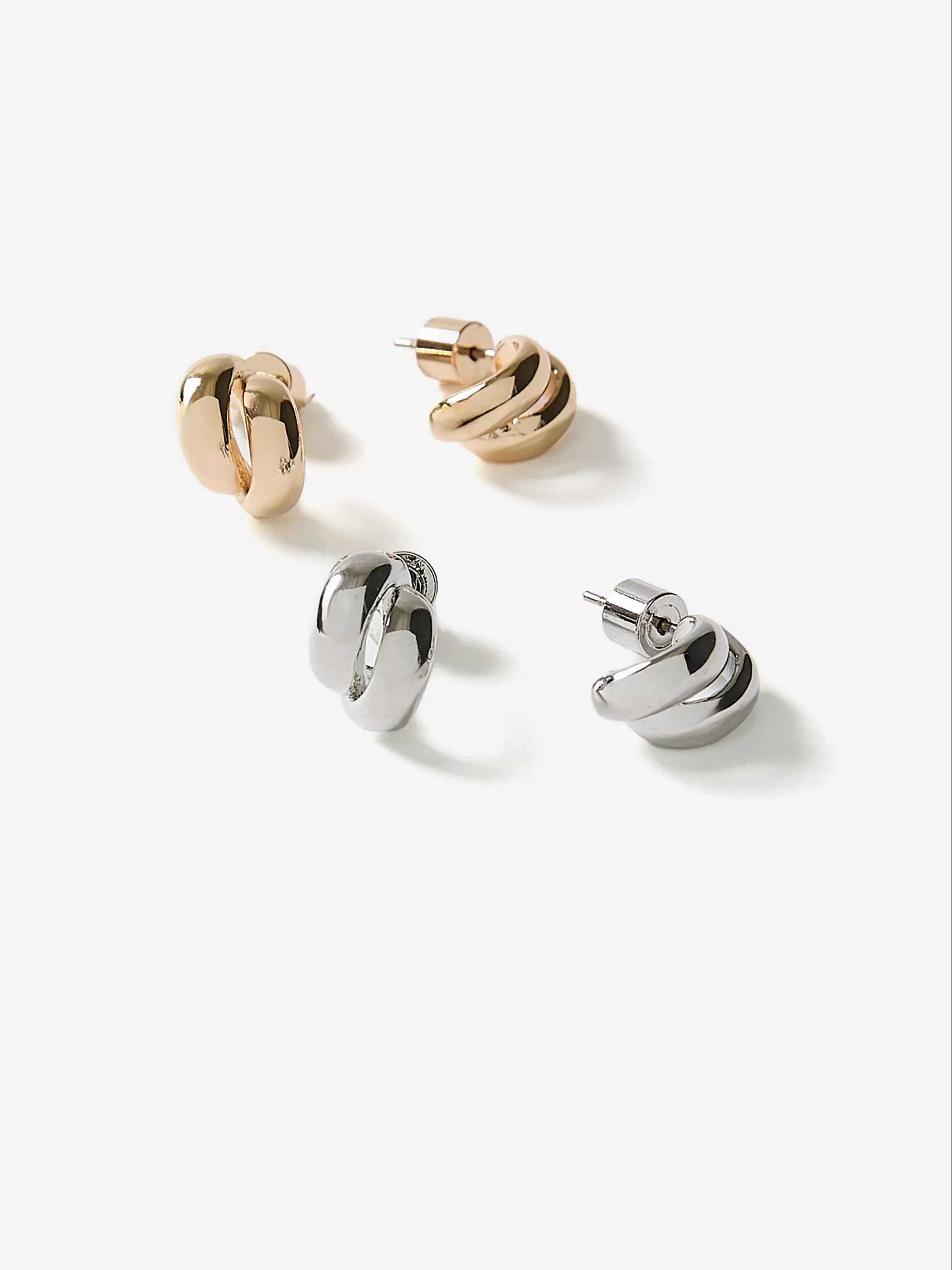 Silver and Golden Double Hoops - 2 Pairs sold by RW&CO. product image thumbnail 3