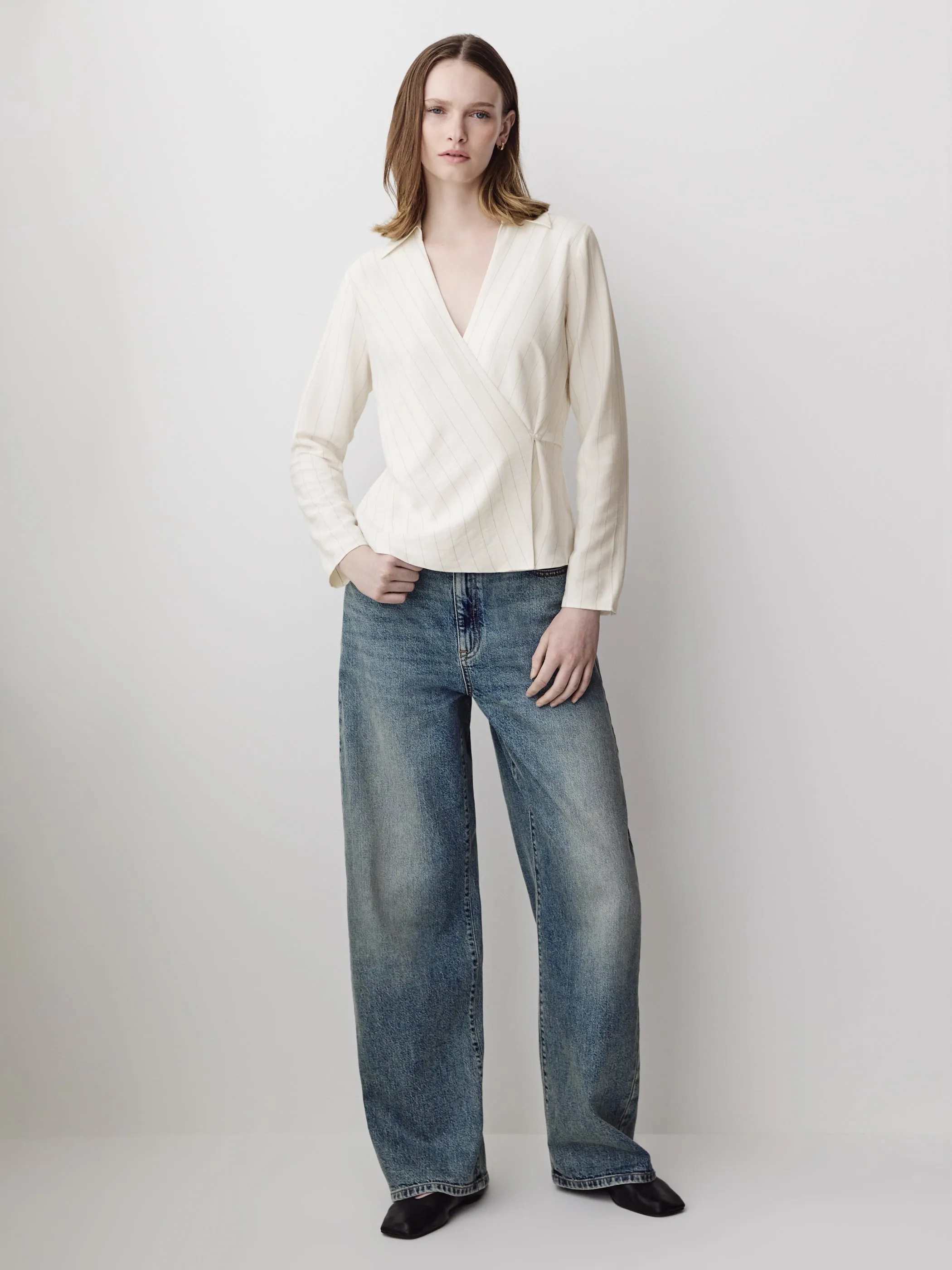 Striped Long-Sleeve Wrap Blouse sold by RW&CO. product image thumbnail 2