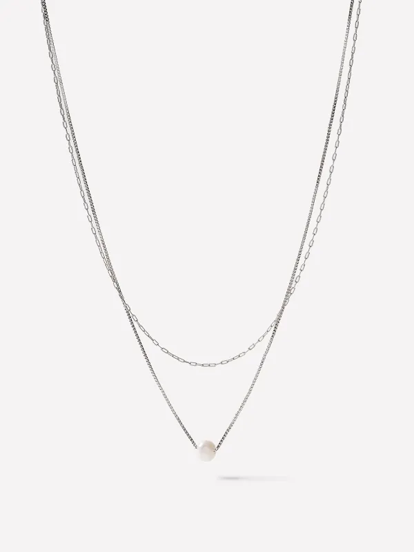 Double-Chain Necklace with Pearl Pendant made by RW&CO.