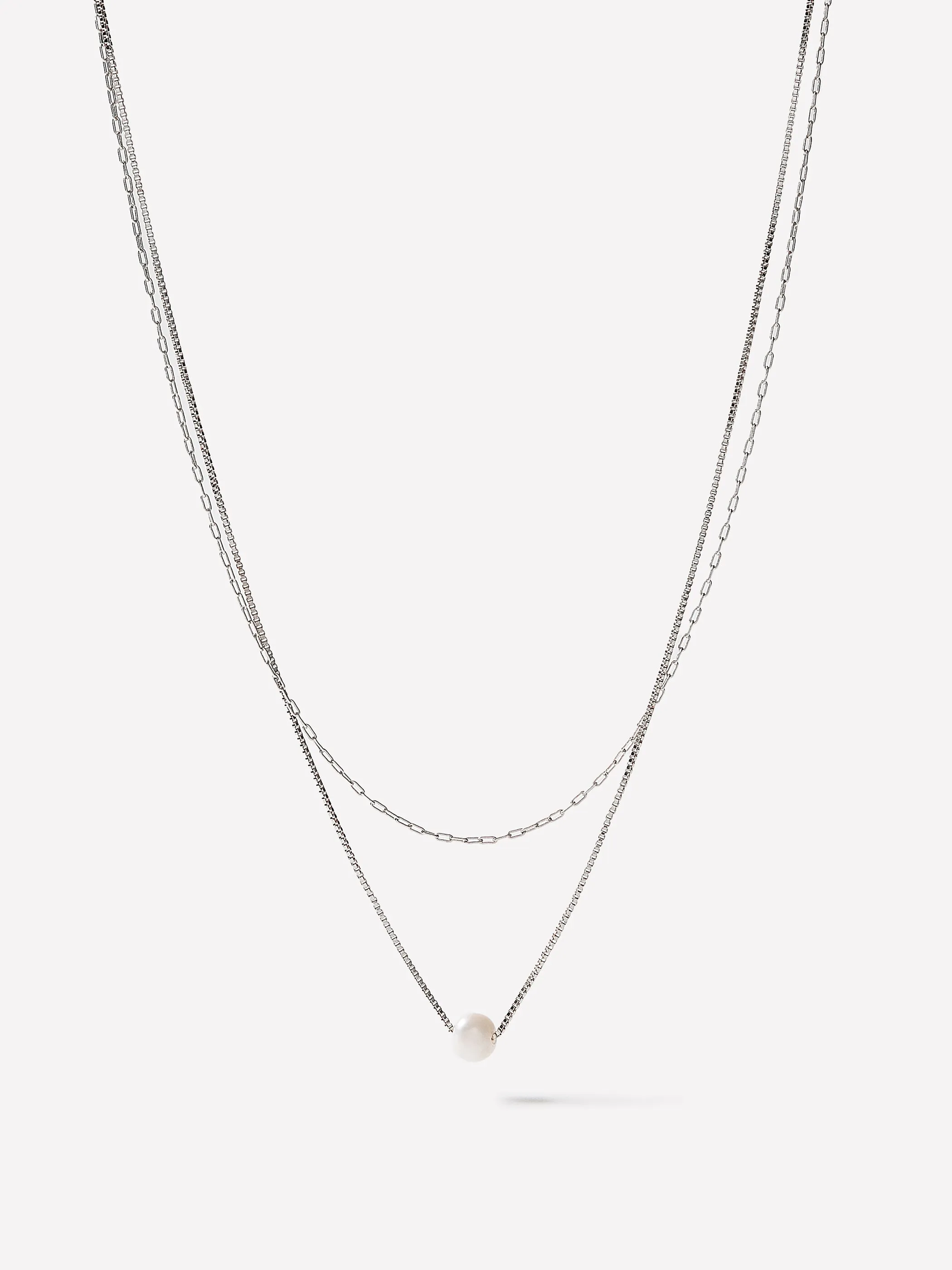Double-Chain Necklace with Pearl Pendant sold by RW&CO.