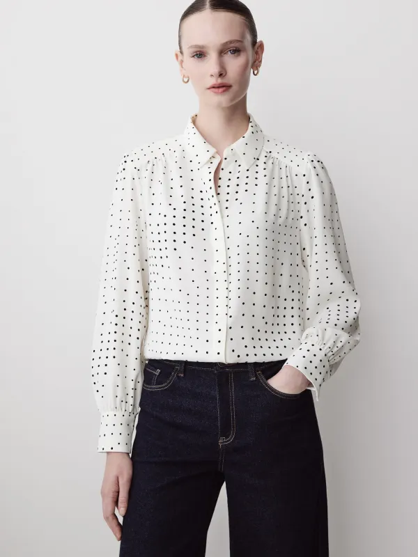 Silky Crepe Long-Sleeve Buttoned-Down Blouse made by RW&CO.