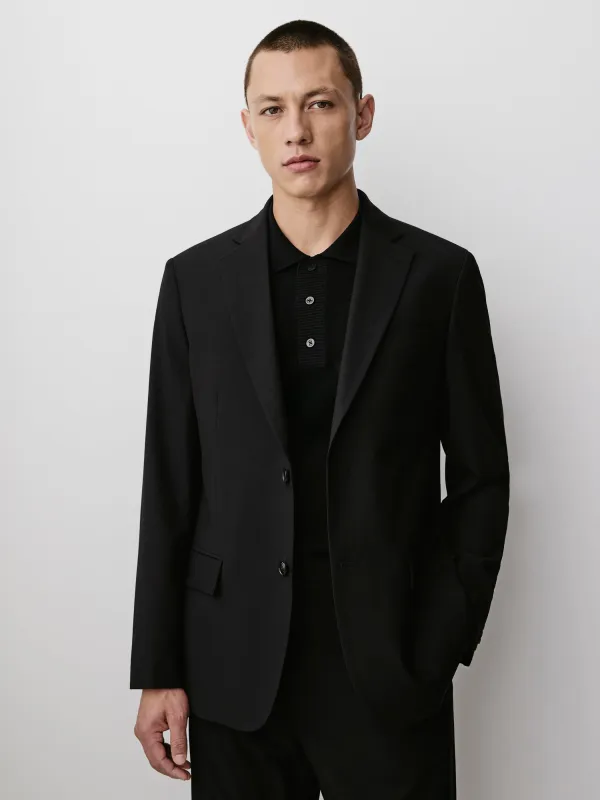 Tailored-Fit Black Wool Suit Blazer made by RW&CO.