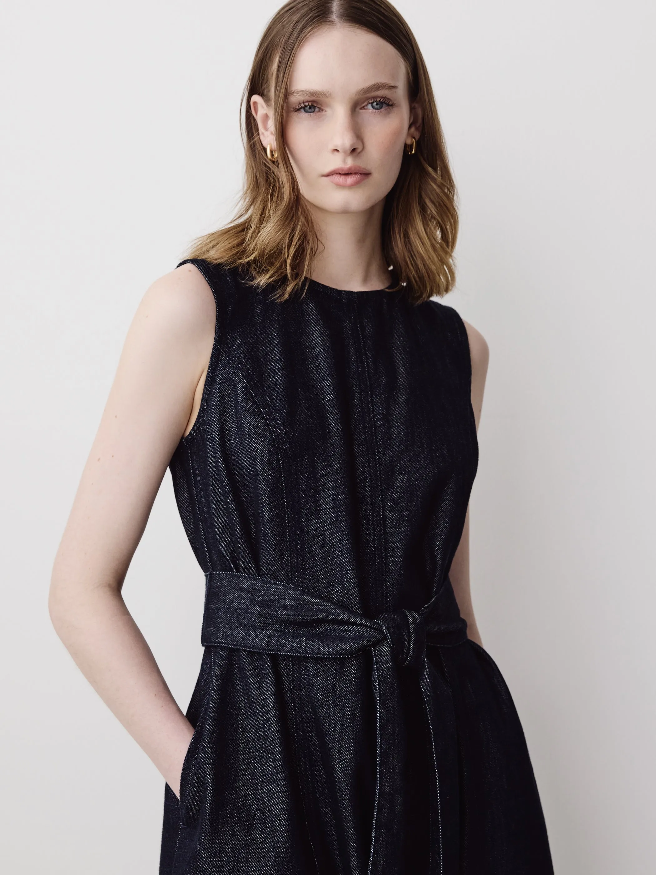 Sleeveless Belted Midi Denim Dress sold by RW&CO. product image thumbnail 2