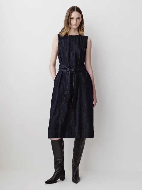 Sleeveless Belted Midi Denim Dress made by RW&CO.