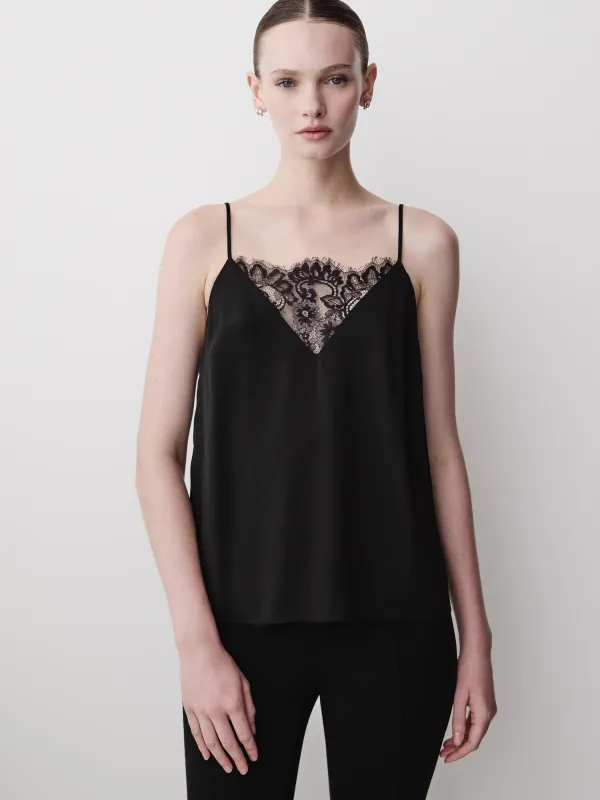 V-Neck Twill Cami with Lace Insert made by RW&CO.