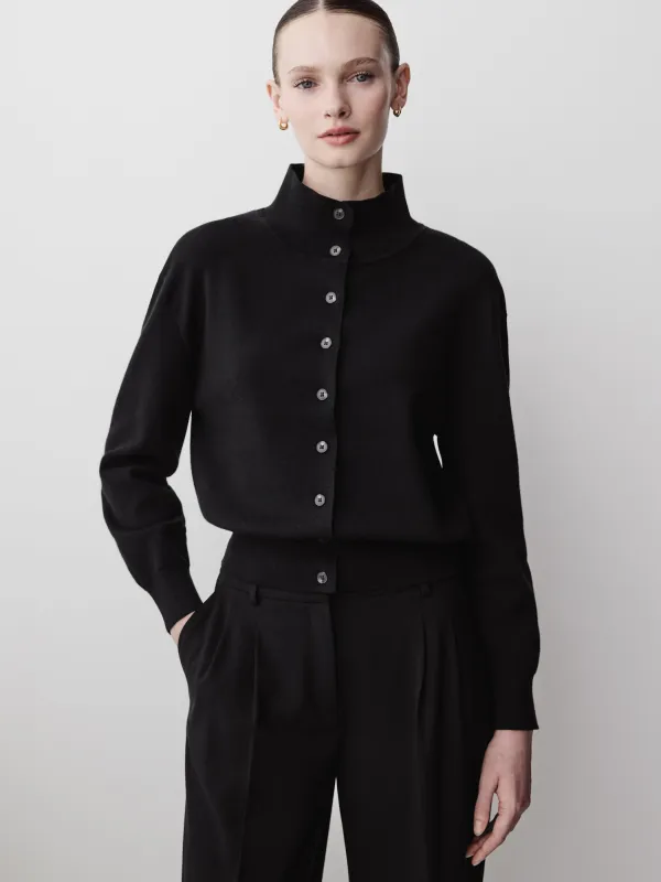 Long-Sleeve Mock-Neck Buttoned-Down Cardigan made by RW&CO.