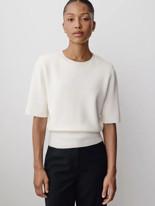Short-Sleeve Crew-Neck Sweater with Removable Shoulder Pads made by RW&CO.