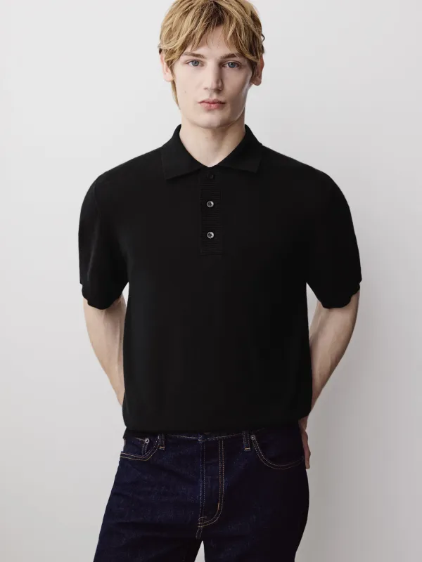 Merino-Wool Short-Sleeve Polo Sweater made by RW&CO.