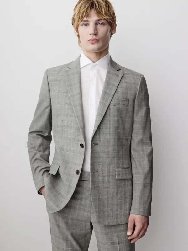 Slim-Fit Checkered Grey Suit Blazer made by RW&CO.