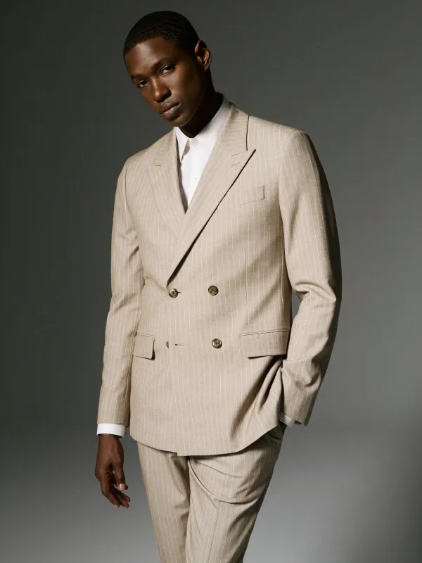 Tailored-Fit Double-Breasted Striped Suit Blazer made by RW&CO.