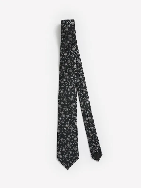 Black Regular Tie with Floral Pattern made by RW&CO.
