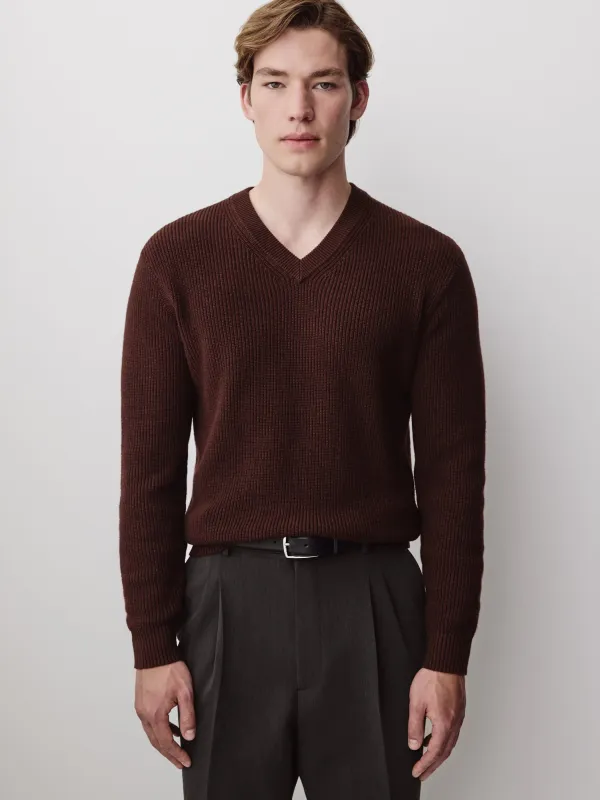 Cashmere-Blend Long-Sleeve V-Neck Sweater made by RW&CO.