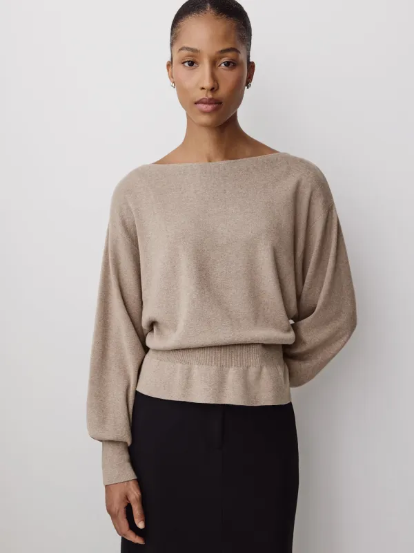 Long-Sleeve Boat-Neck Sweater with Cinched Waist made by RW&CO.