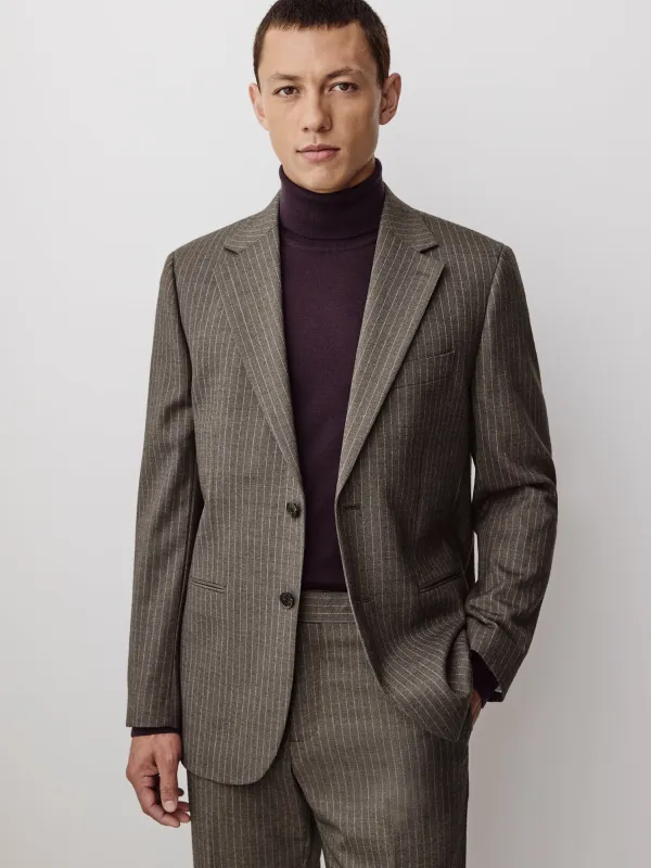 Tailored-Fit Striped Brown Wool Suit Blazer made by RW&CO.