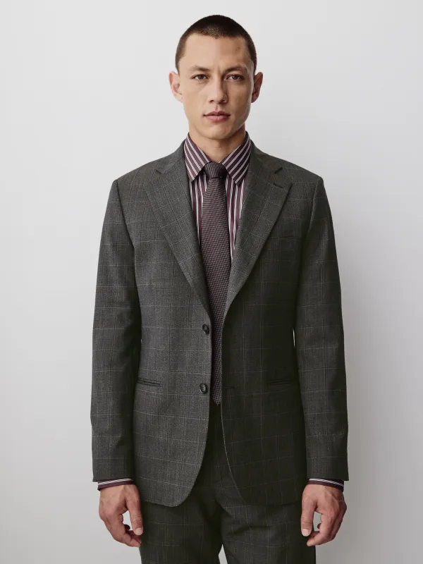 Slim-Fit Checkered Grey Wool Suit Blazer made by RW&CO.