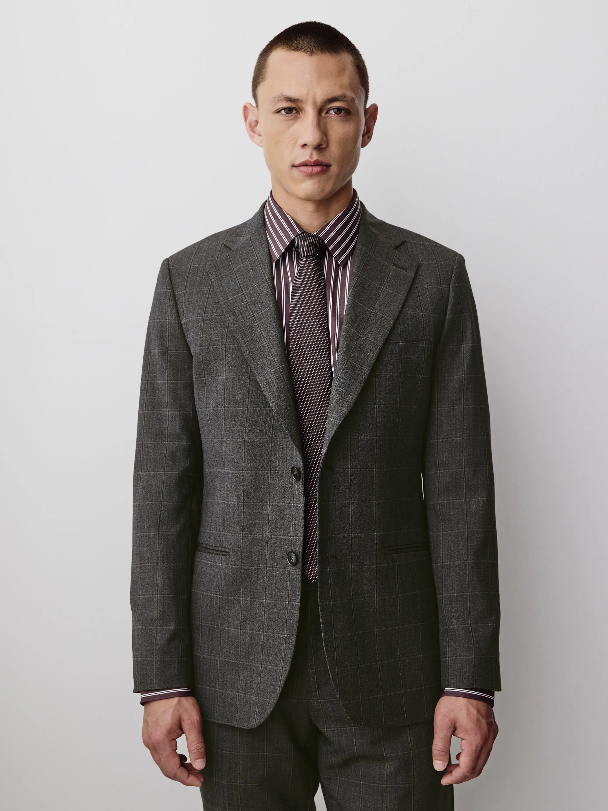 Slim-Fit Checkered Grey Wool Suit Blazer sold by RW&CO.