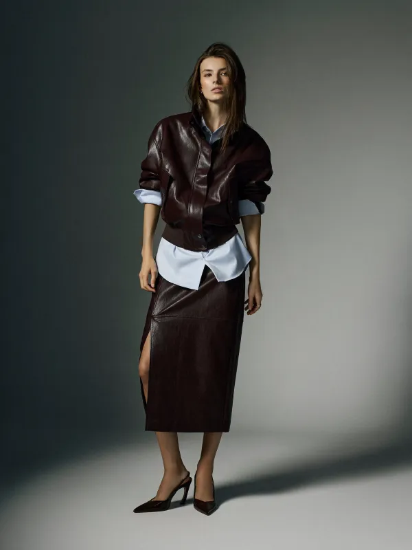 Faux Leather Straight Midi Skirt made by RW&CO.