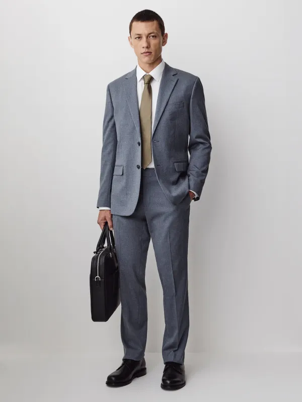 Tailored-Fit Blue Brushed Twill Pant made by RW&CO.