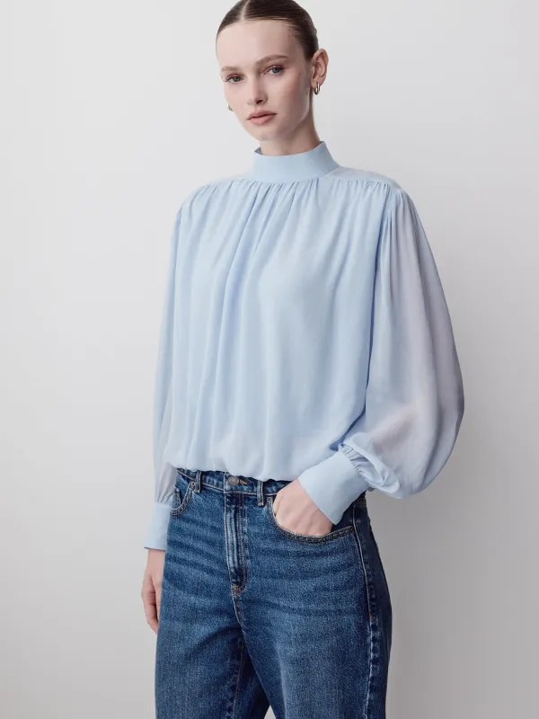 Long-Sleeve Mock-Neck Blouse with Shoulder Pads made by RW&CO.