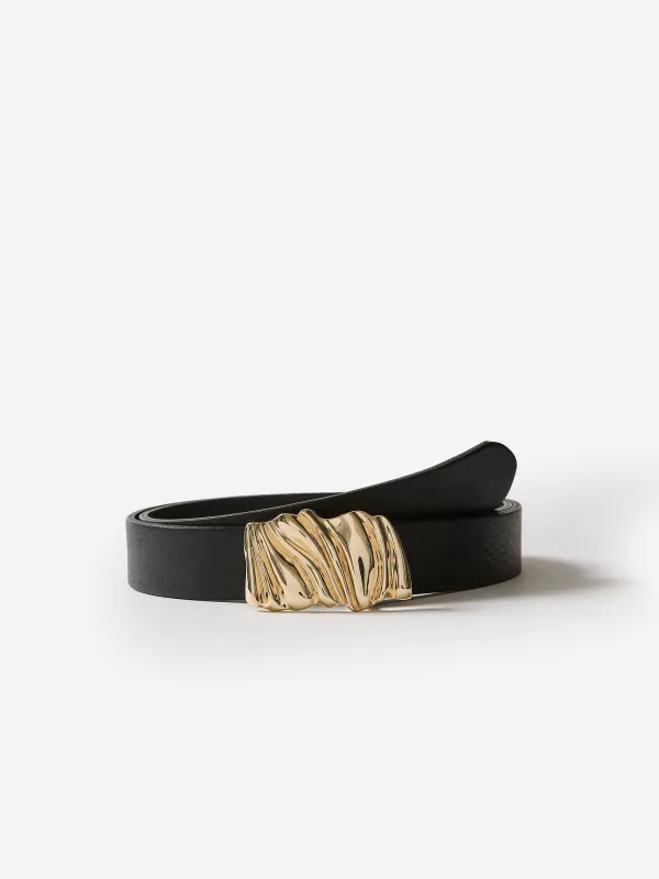 Leather Belt with Draped Buckle made by RW&CO.