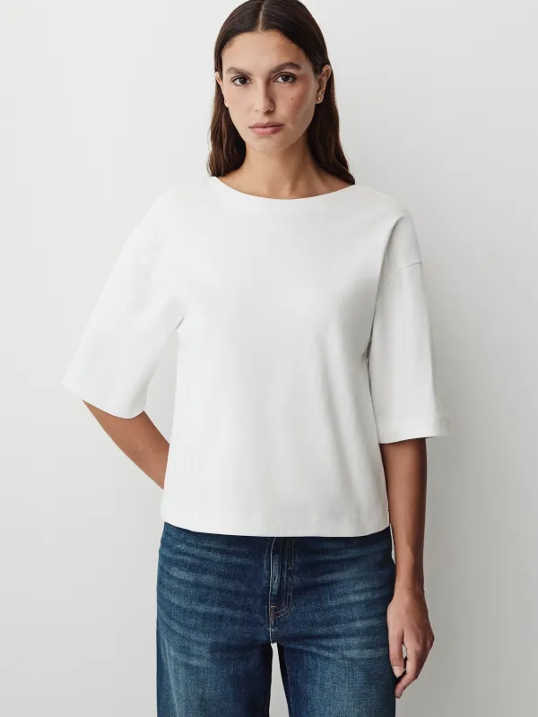 Short-Sleeve Cotton Basic Tee with U Back made by RW&CO.