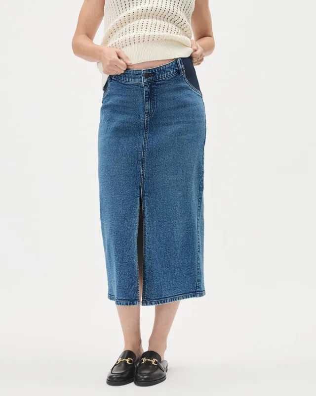 Medium-Wash Midi Denim Skirt - Thyme Maternity made by RW&CO.