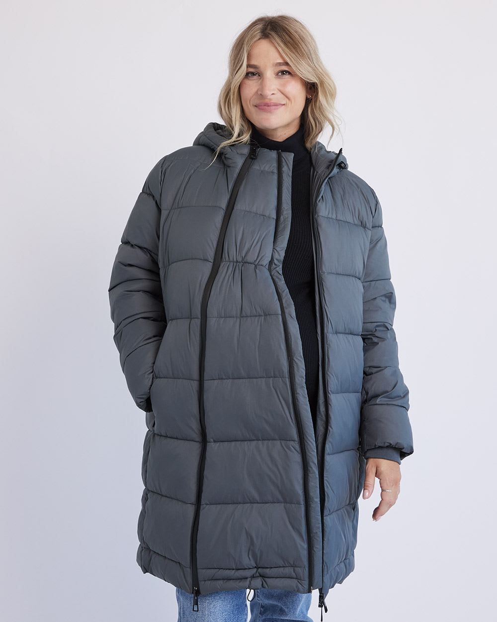 Hooded Puffer Jacket with Extension - Thyme Maternity sold by RW&CO.