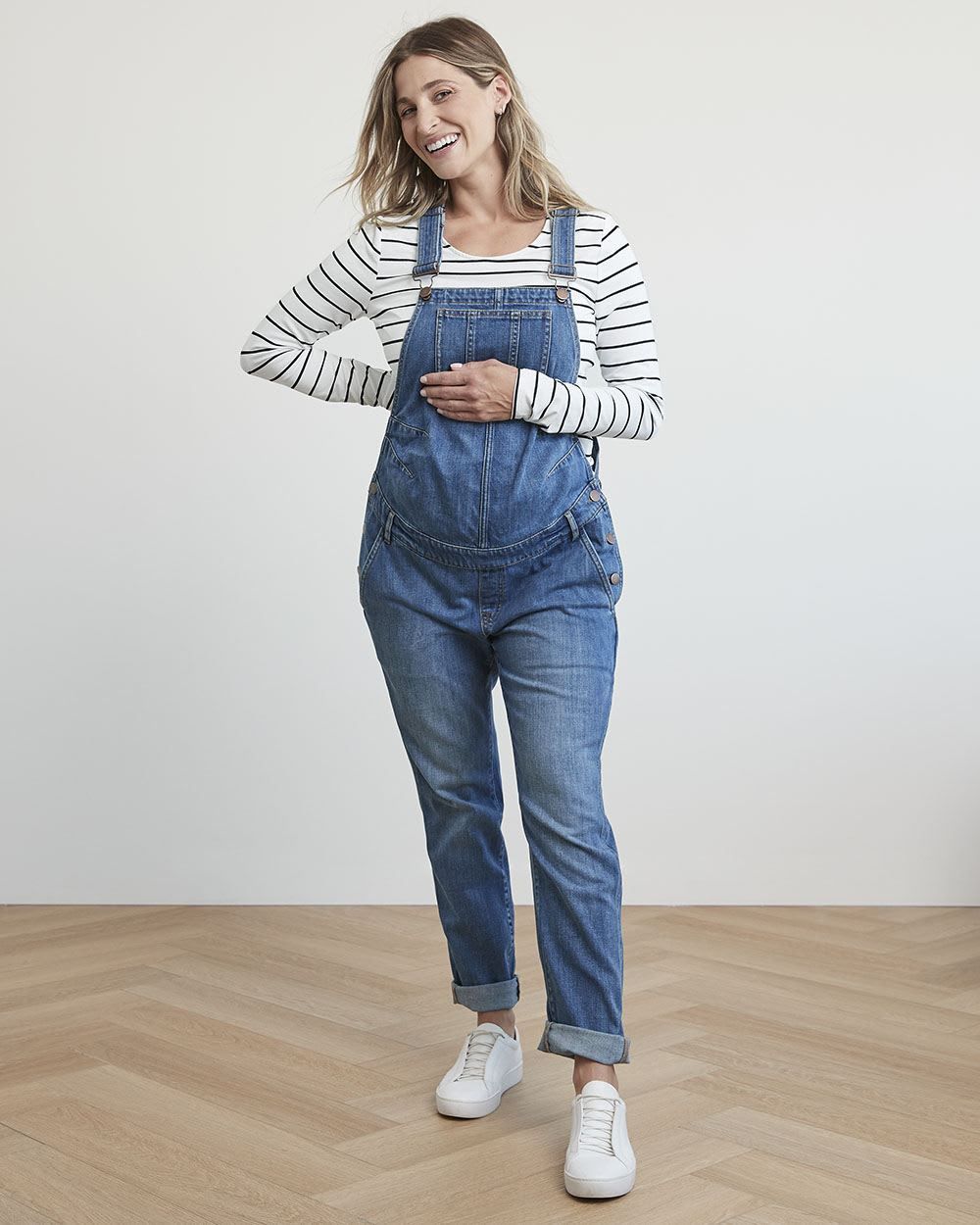 Medium Wash Denim Overalls - Thyme Maternity sold by RW&CO.