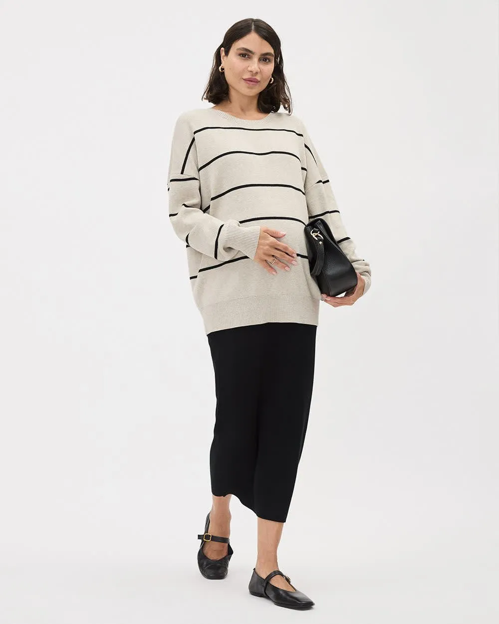 Striped Long-Sleeve Crew-Neck Sweater - Thyme Maternity sold by RW&CO. product image thumbnail 3