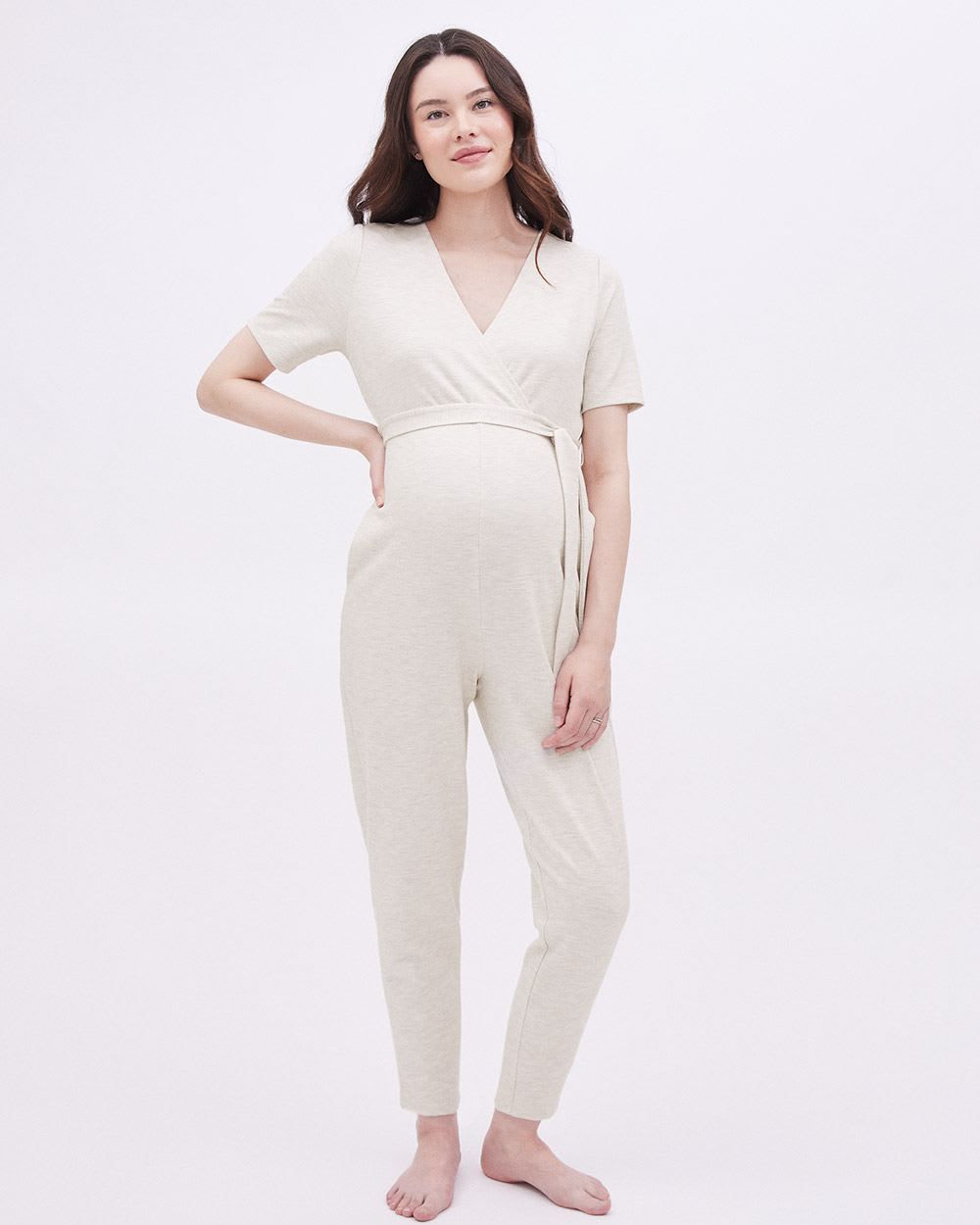 Short-Sleeve V-Neck Jumpsuit - Thyme Maternity sold by RW&CO. product image thumbnail 2
