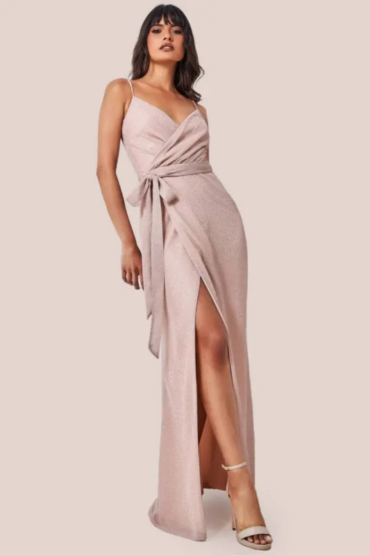 Goddiva - Wrap Style Spaghetti Strap Maxi With Split sold by RW&CO.