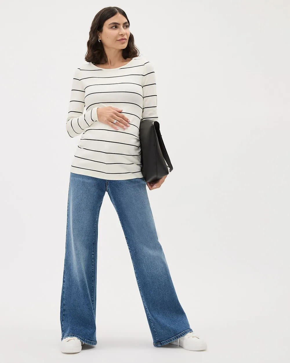 Long-Sleeve Ribbed Top with Side Shirrings - Thyme Maternity sold by RW&CO. product image thumbnail 3