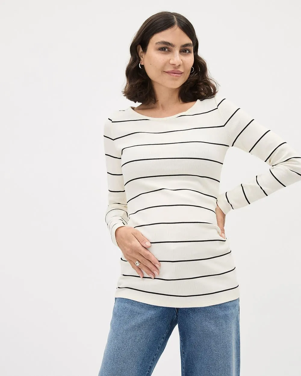 Long-Sleeve Ribbed Top with Side Shirrings - Thyme Maternity sold by RW&CO. product image thumbnail 4