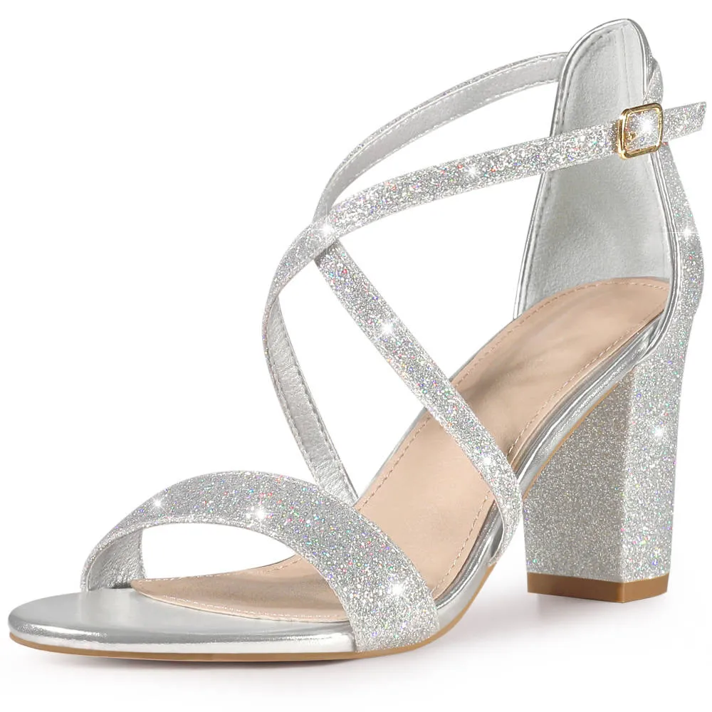 Allegra K - Glitter Open Toe Crisscross Strap Sandals sold by RW&CO.