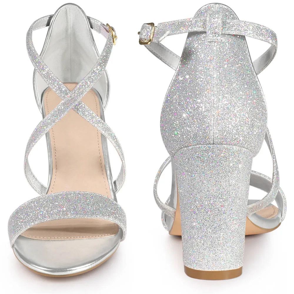 Allegra K - Glitter Open Toe Crisscross Strap Sandals sold by RW&CO. product image thumbnail 2
